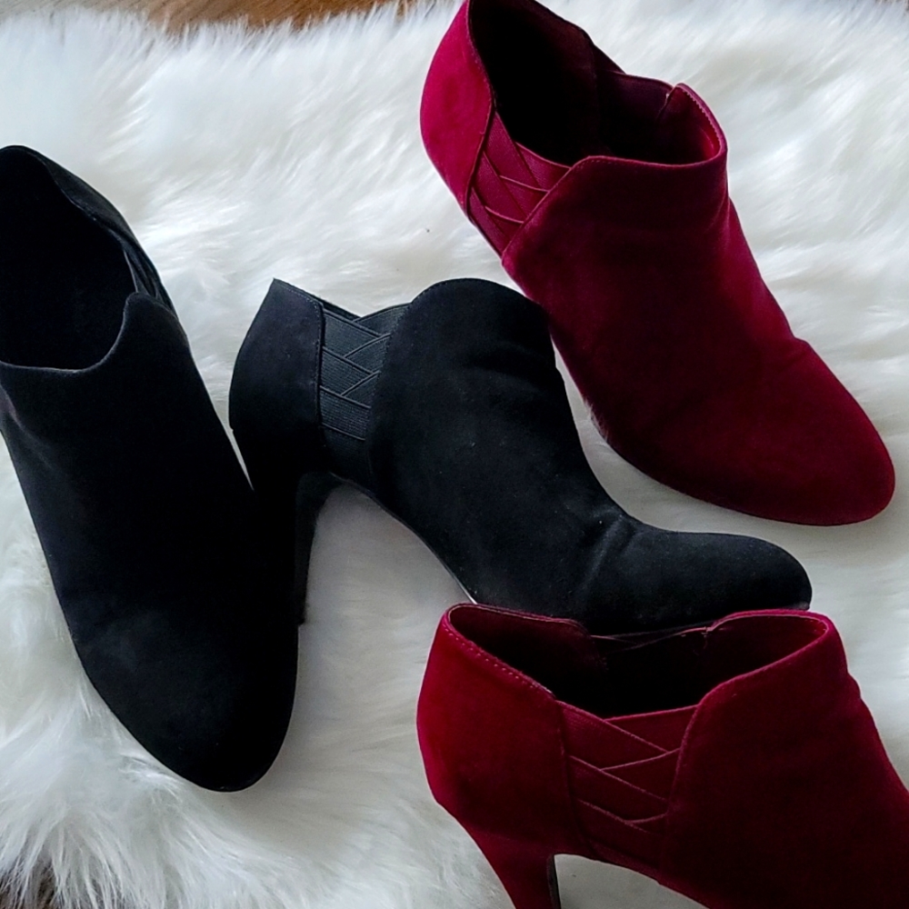 2 pairs ankle bootie burgundy and black 11